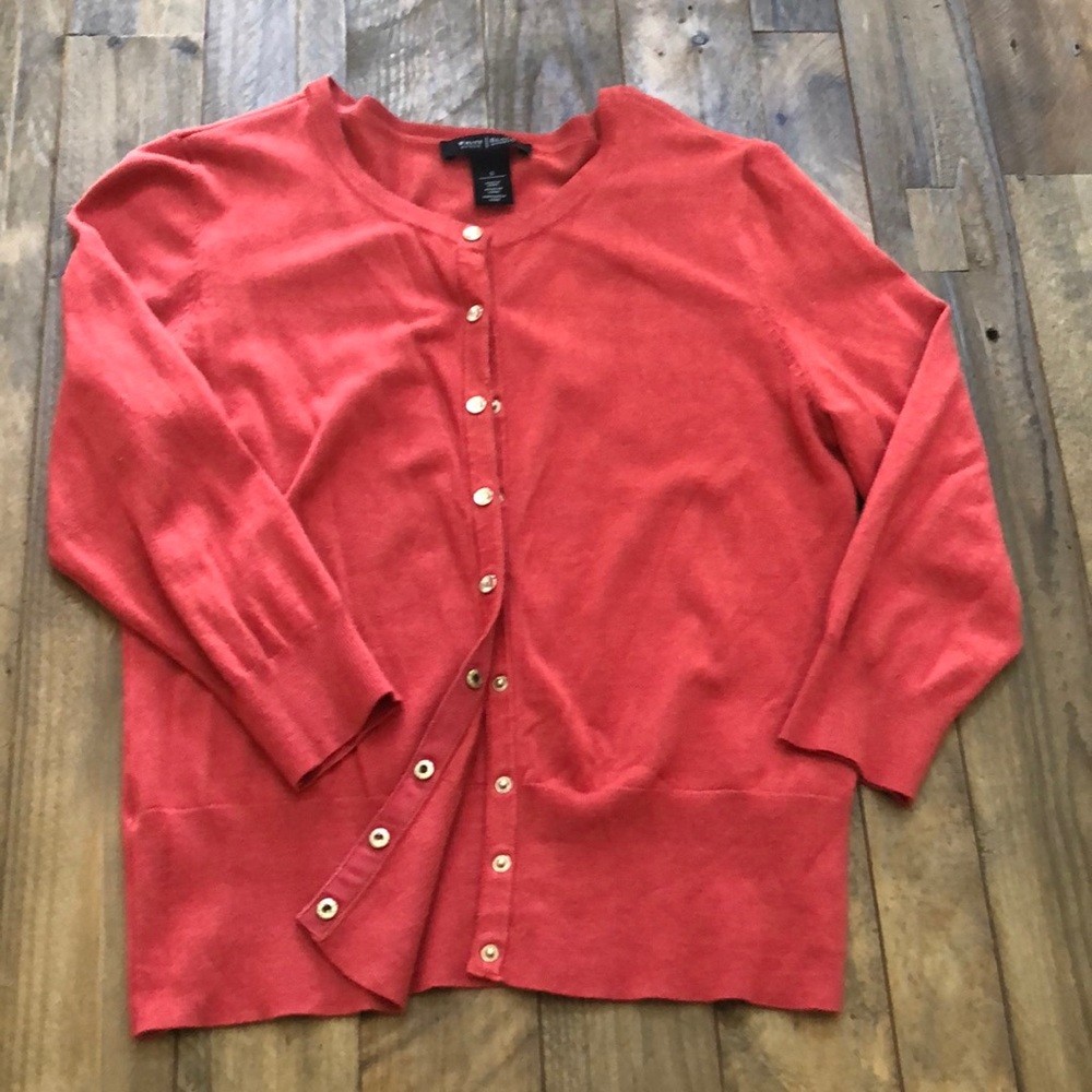 Burnt Orange Snap-Down Cardigan Sweater